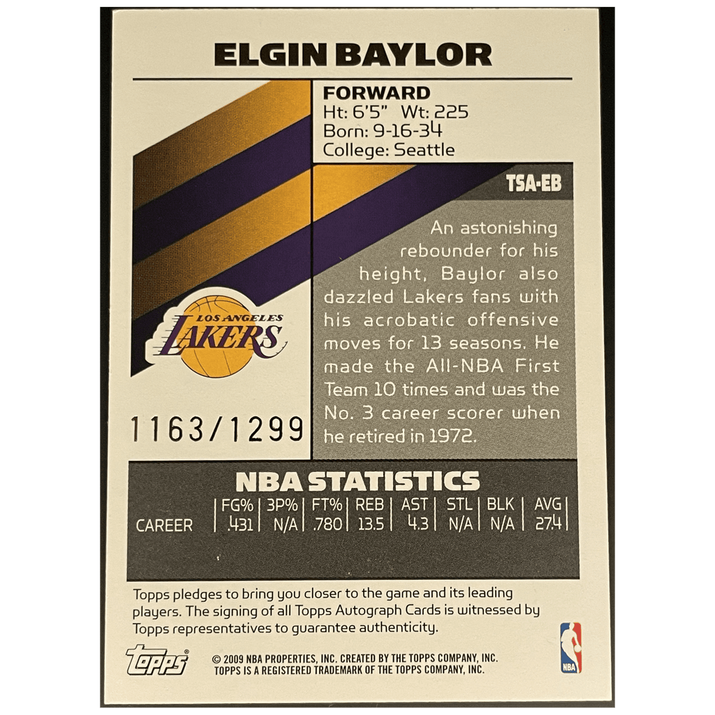 2008 - 09 Topps Signature Series Basketball Elgin Baylor Autograph /1299 - FALSE - Library of Cards