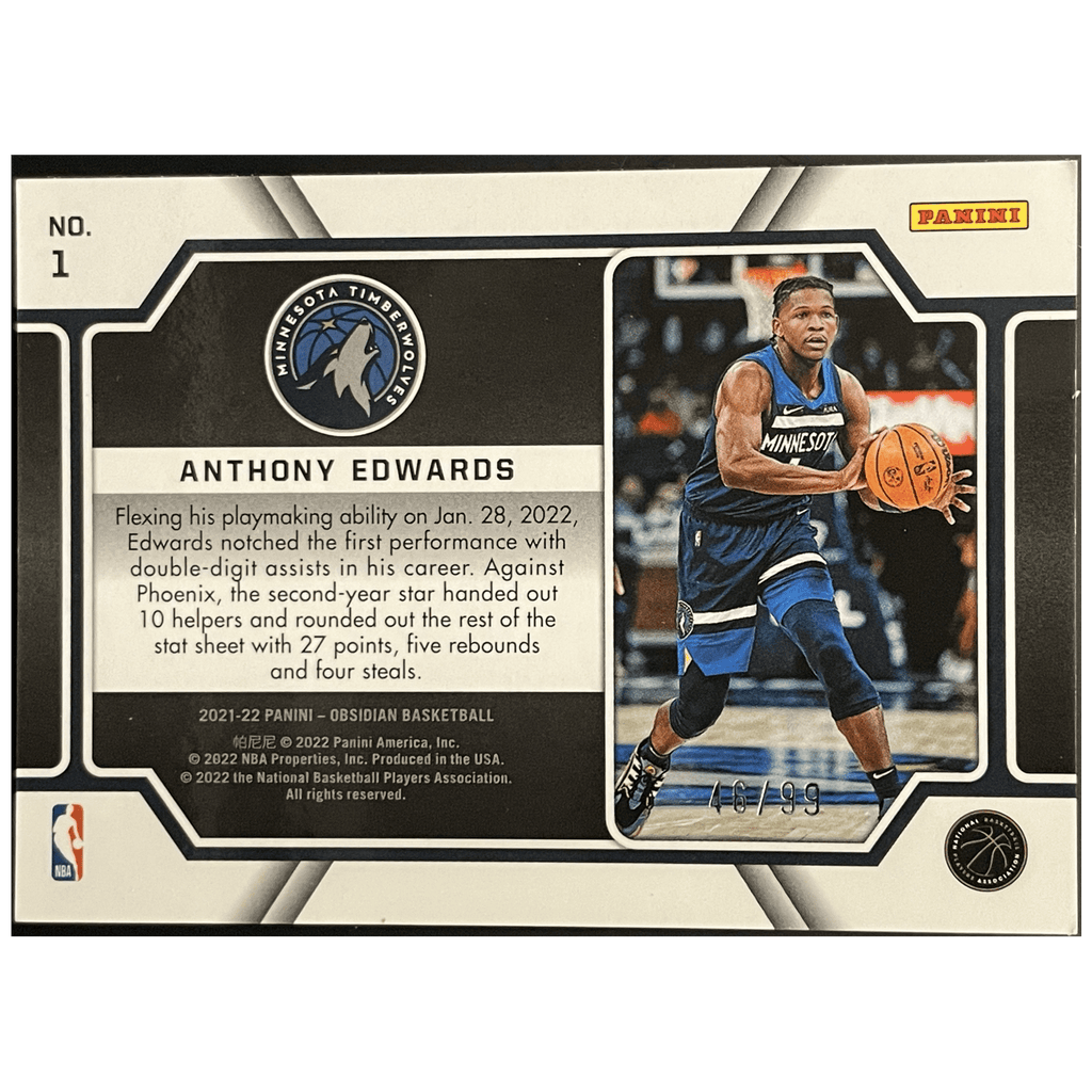 2021 - 22 Panini Obsidian Basketball Anthony Edwards Pitch Black /99 - FALSE - Library of Cards
