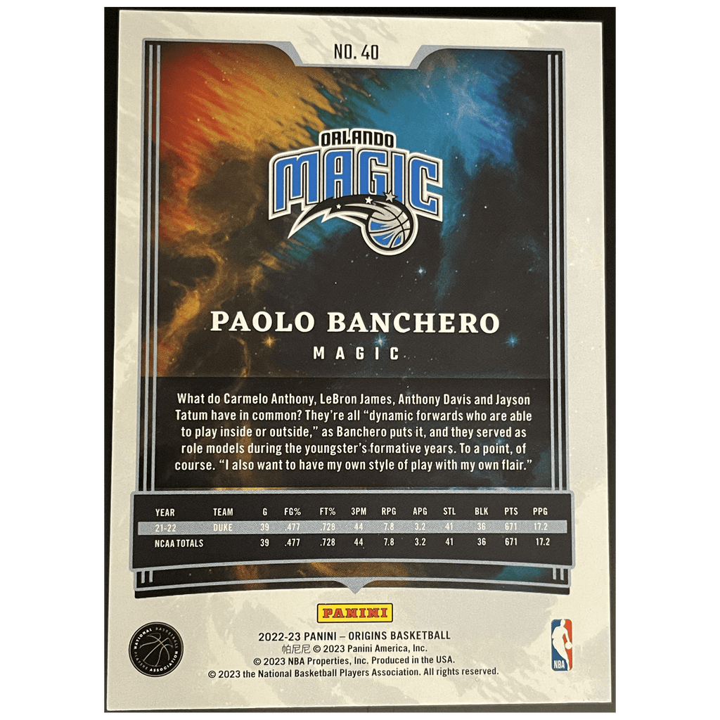 2022 - 23 Panini Origins Basketball Paolo Banchero RC Base - FALSE - Library of Cards