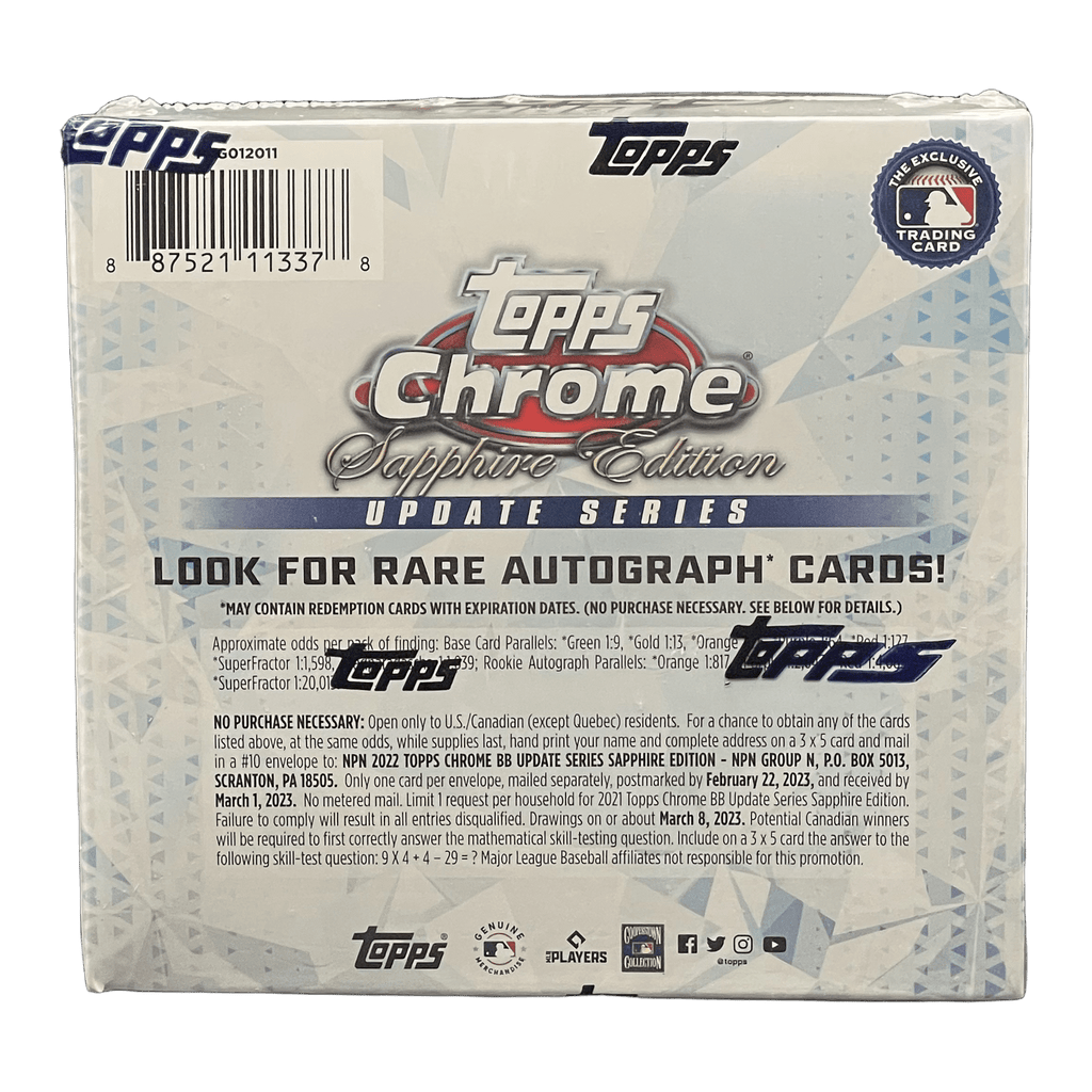 2022 Topps Chrome Update Sapphire Baseball Hobby Box - 887521113378 - Library of Cards