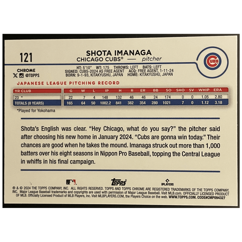 2024 Topps Chrome Fanatics Fest Baseball Shota Imanaga Big Apple Refractor - FALSE - Library of Cards