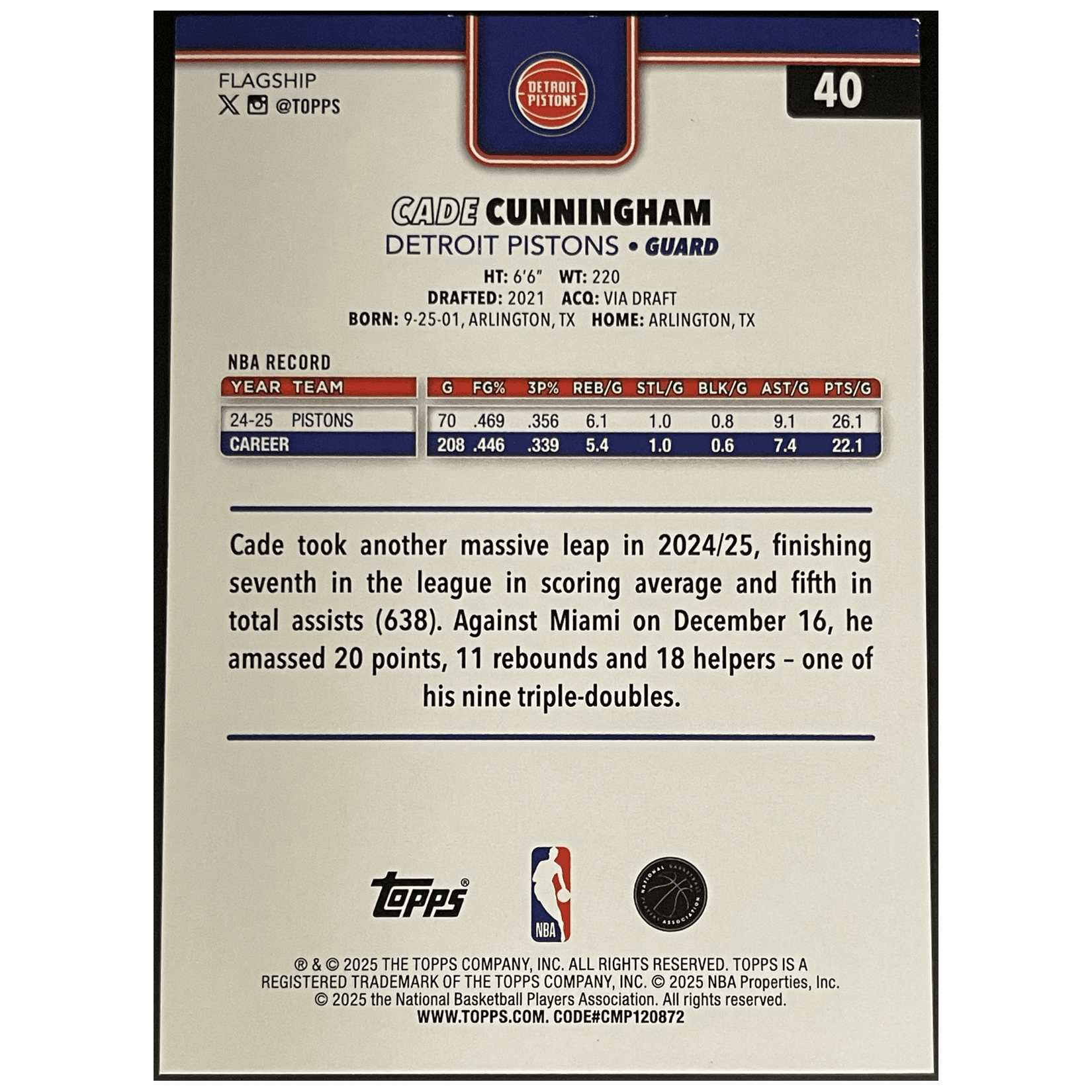 2025 - 26 Topps Flagship Basketball Cade Cunningham Aqua Holo Foil - FALSE - Library of Cards