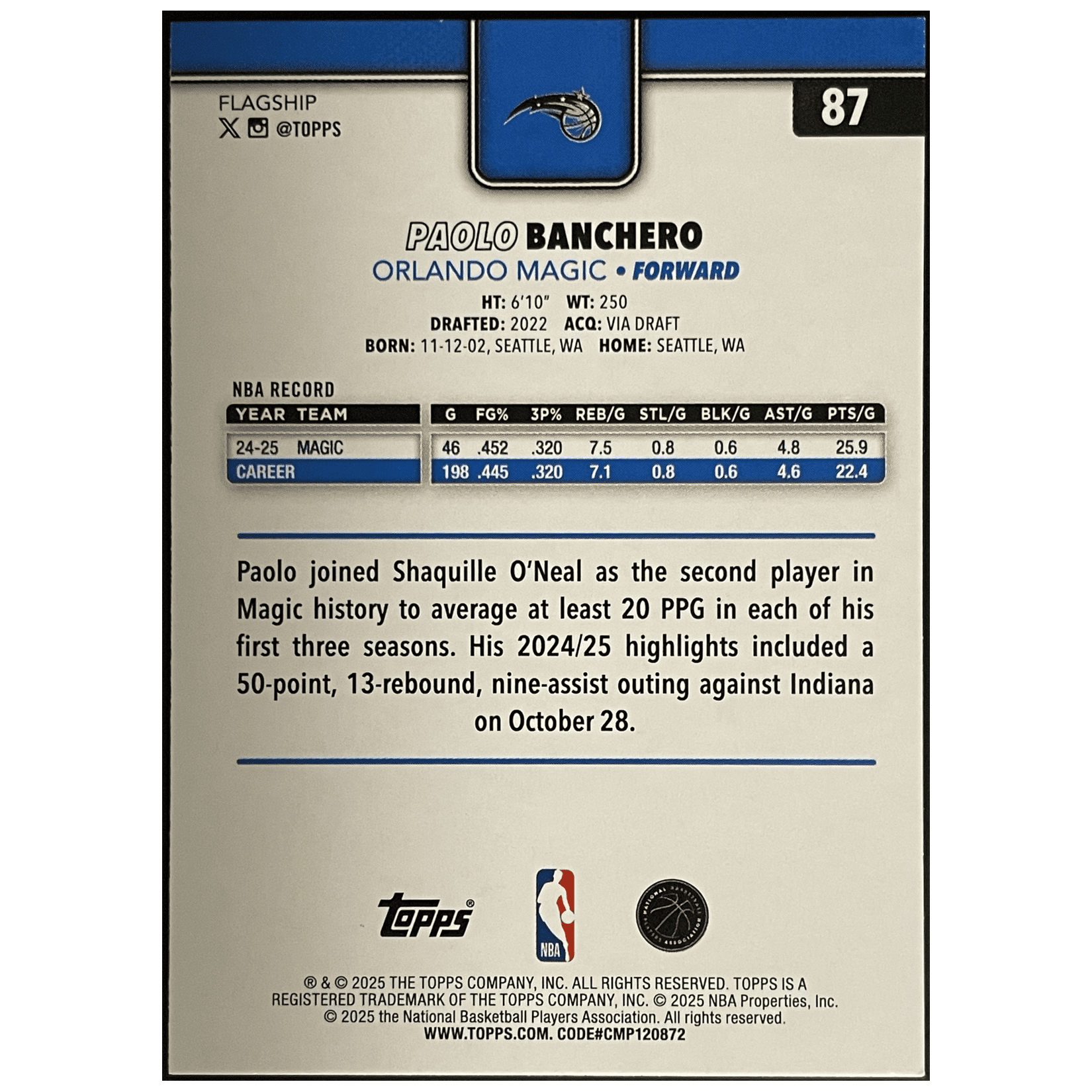 2025 - 26 Topps Flagship Basketball Paolo Banchero Black /68 - FALSE - Library of Cards