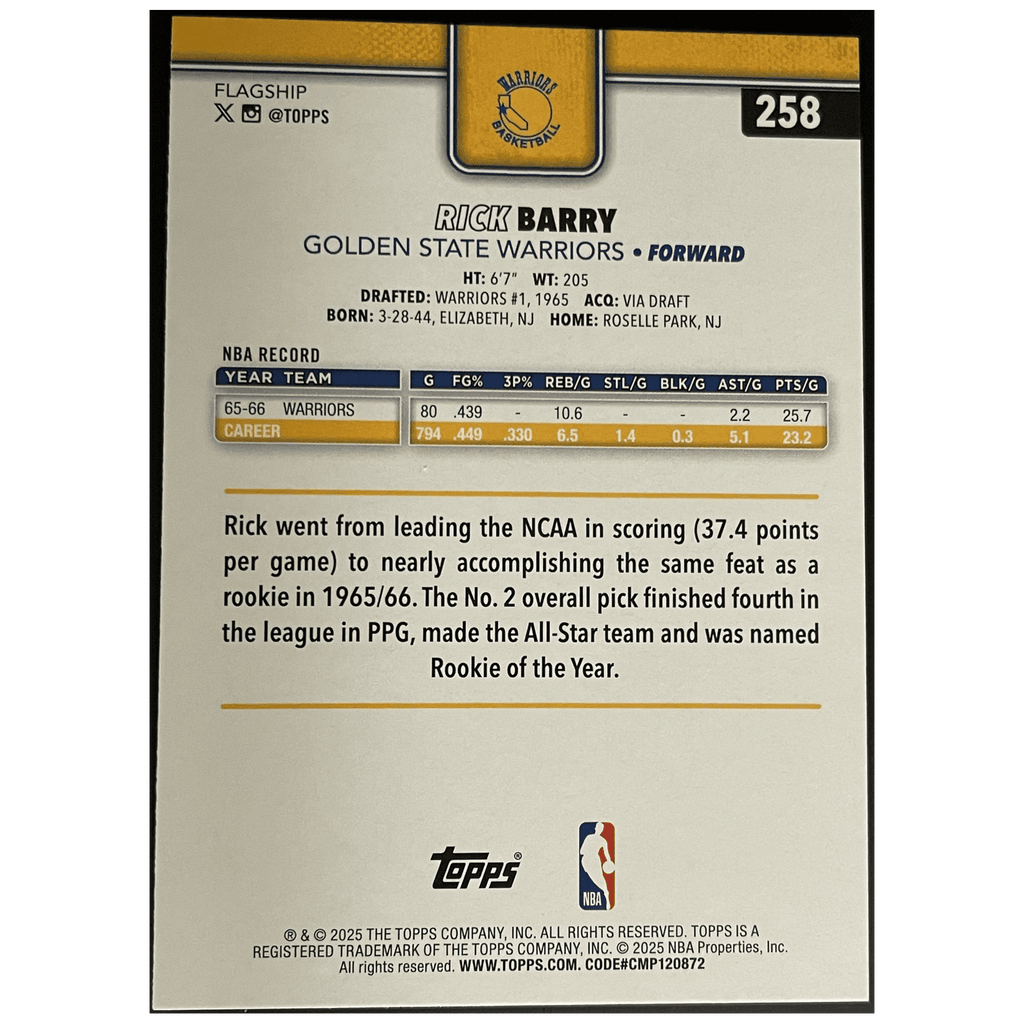 2025 - 26 Topps Flagship Basketball Rick Barry Fanatics Exclusive Topps Logo Refractor - FALSE - Library of Cards