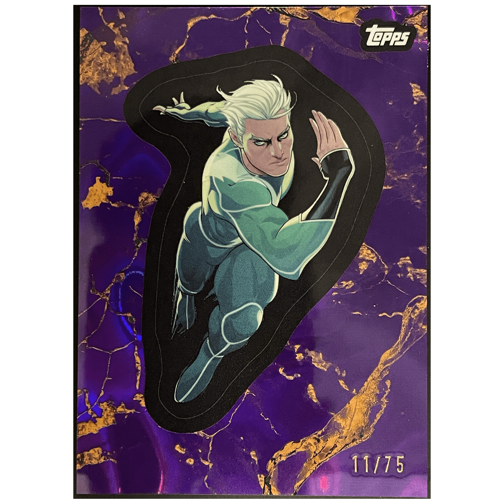 2025 Topps Marvel Comic Book Heroes 1975 Golden Anniversary Marvel Quicksilver 2025 Purple & Gold Lava Refractor /75 - FALSE - Library of Cards