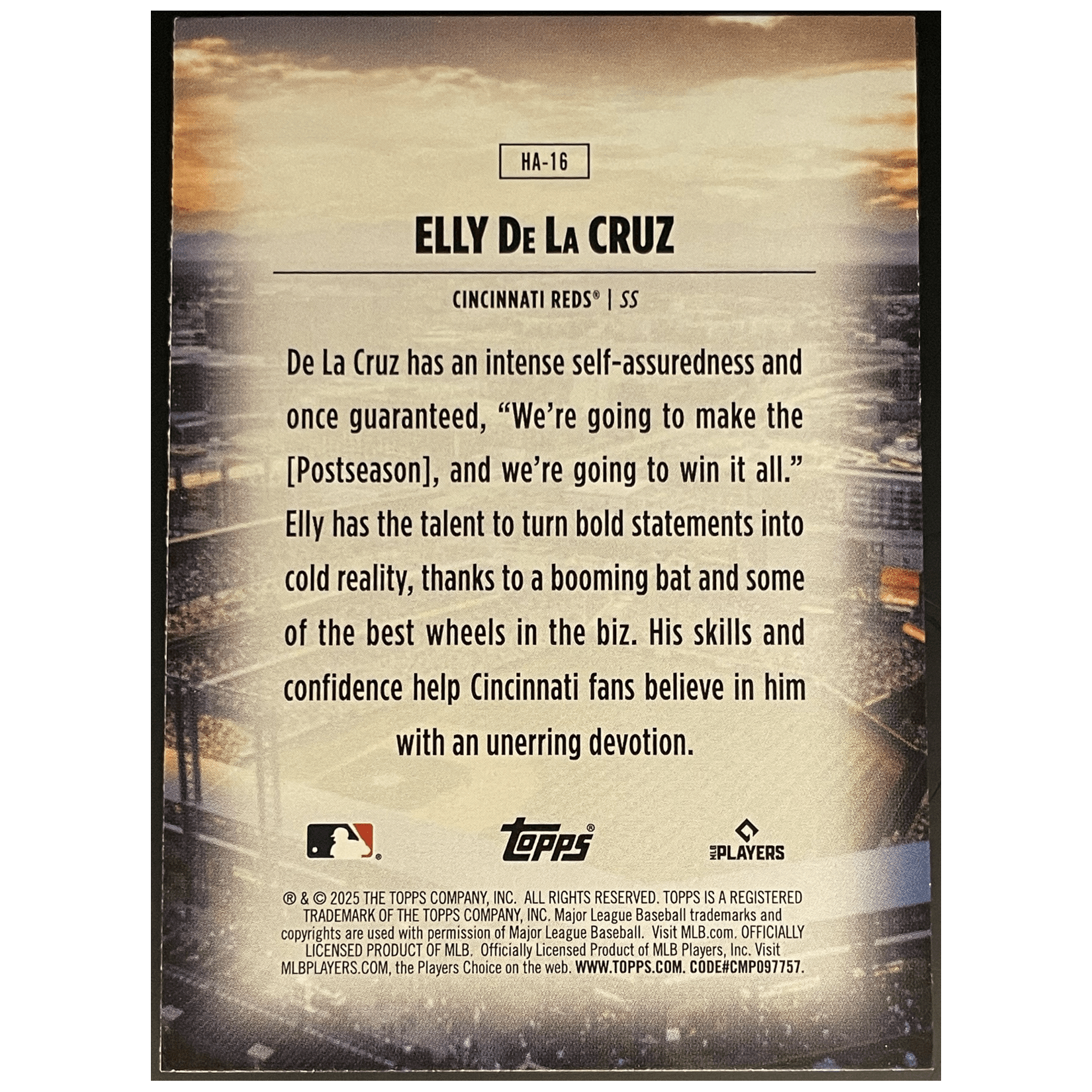 2025 Topps Series 1 Baseball Elly De La Cruz Home Field Advantage - FALSE - Library of Cards