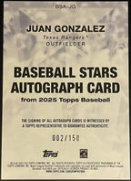 2025 Topps Series 1 Baseball Juan Gonzalez Baseball Stars Autograph Blue /150 - FALSE - Library of Cards