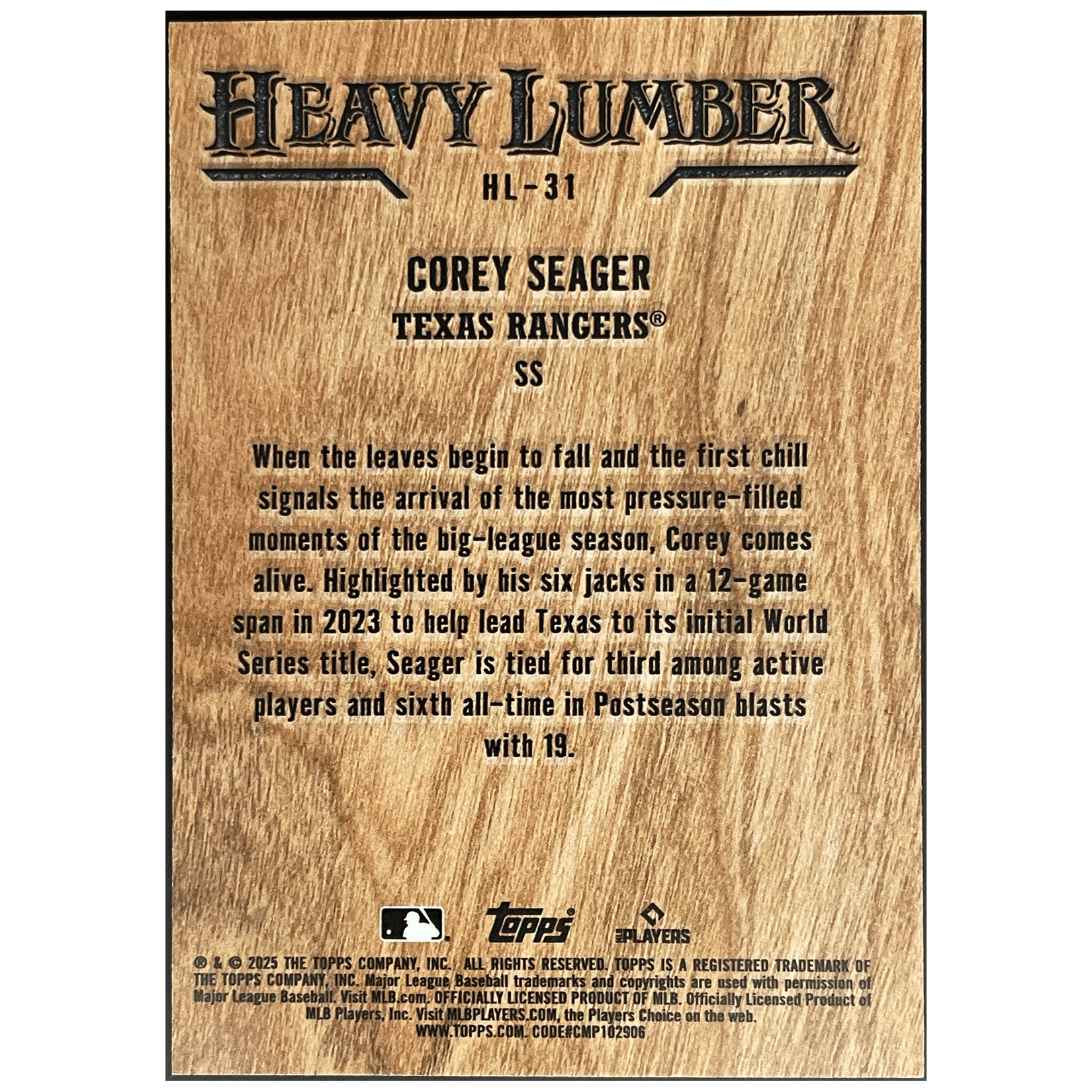 2025 Topps Series 2 Baseball Corey Seager Heavy Lumber - FALSE - Library of Cards