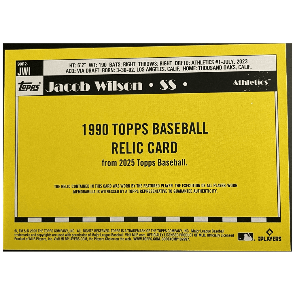 2025 Topps Series 2 Baseball Jacob Wilson RC 1990 Topps Baseball Relic Card - FALSE - Library of Cards