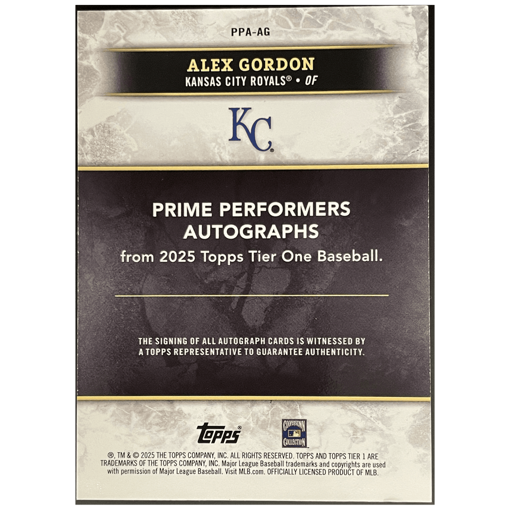2025 Topps Tier One Baseball Alex Gordon Prime Performers Autographs /249 - FALSE - Library of Cards