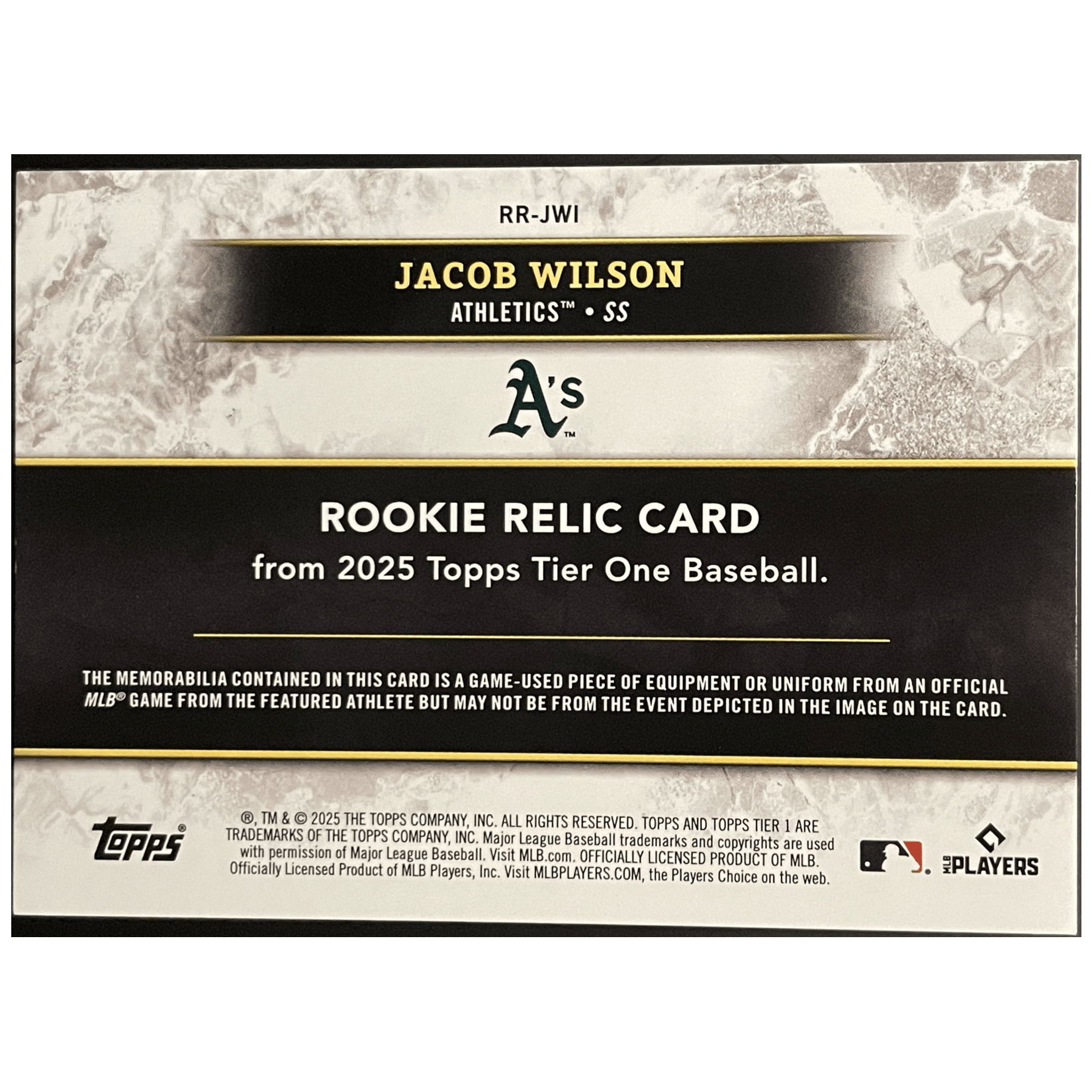 2025 Topps Tier One Baseball Jacob Wilson RC Rookie Relic /99 - FALSE - Library of Cards