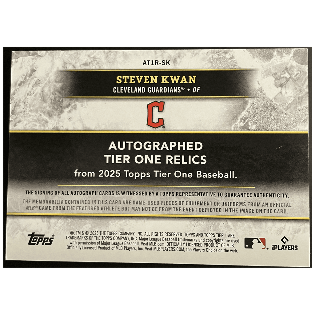 2025 Topps Tier One Baseball Steven Kwan Dual Autographed Tier One Relics /99 - FALSE - Library of Cards