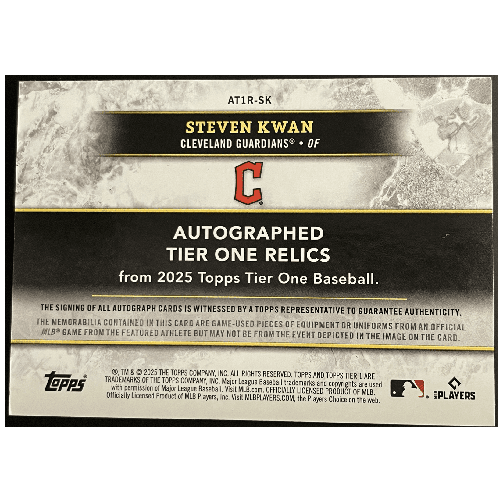 2025 Topps Tier One Baseball Steven Kwan Dual Autographed Tier One Relics /99 - FALSE - Library of Cards